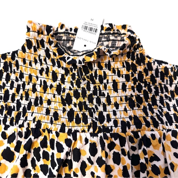 NWT Ann Taylor Leopard Print Smocked Shift Dress Size Medium - Picture 4 of 7